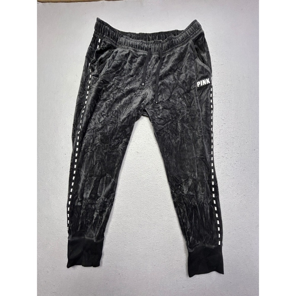 PINK Joggers Cotton Polyester Black Solid Large Womens